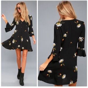 Free People Time On My Side Black Floral Print Wrap Dress - Small